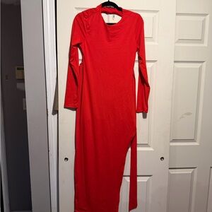 SHEIN Bold Red Long Sleeve Maxi Dress